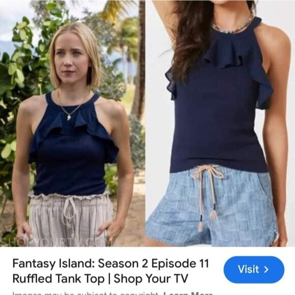 Anthropologie Maeve Ruffled Rib Halter Tank Top Blue Flounce Neck Stretch Cotton - Picture 8 of 8